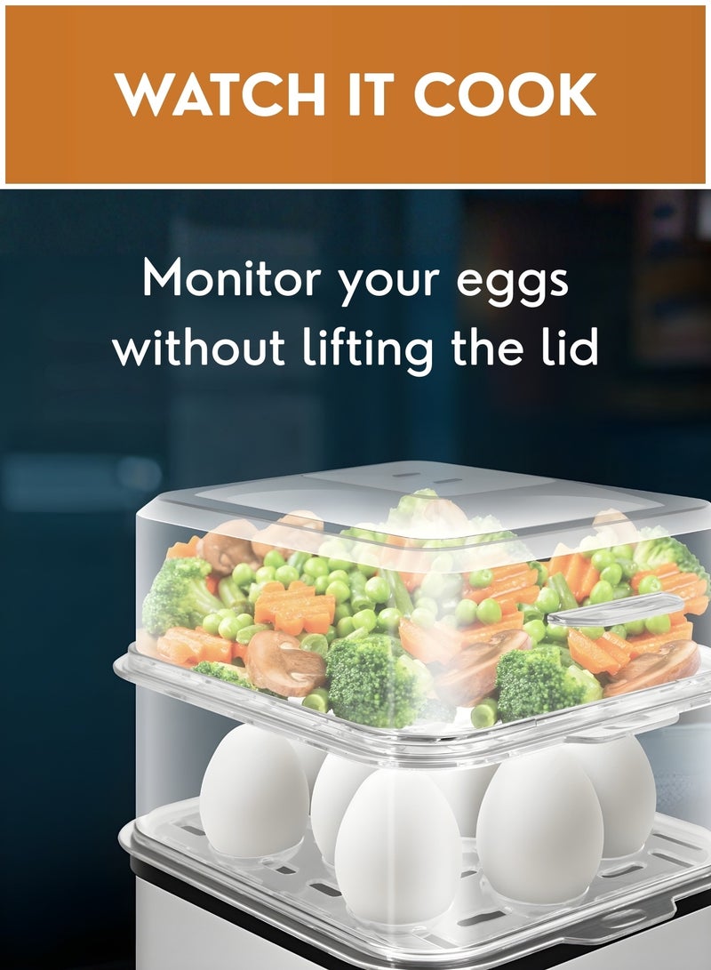 JUNI Electric Egg Boiler 7 Eggs with Egg Storage Tray Organizer – Automatic Rapid Egg Cooker & Steamer, Soft/Medium/Hard Boiled, Auto Shut-Off, Compact Kitchen & Fridge Egg Holder - Image 5